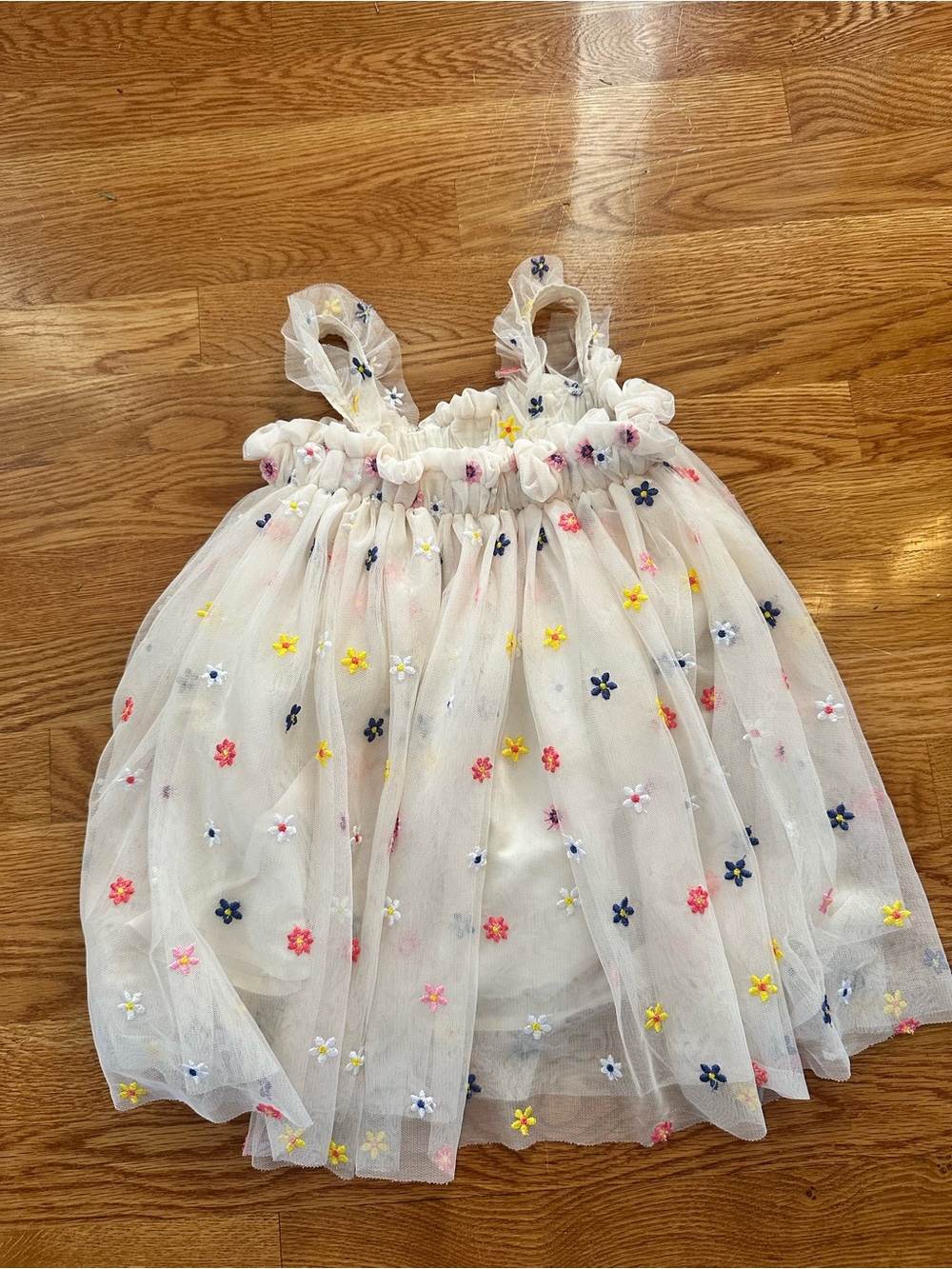 Adorable Cream Floral Tulle Smocked Dress - Toddler Girl 2T
